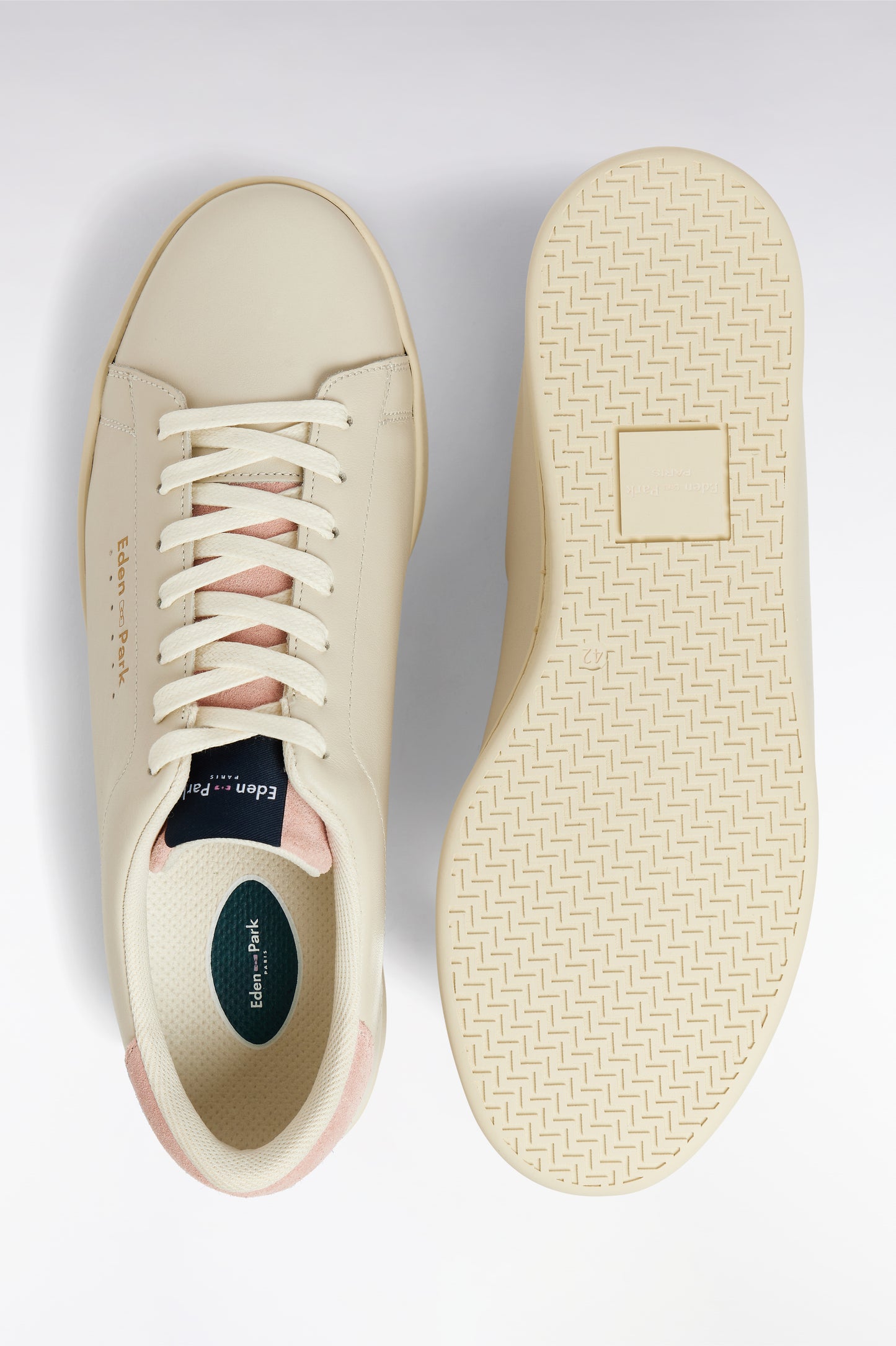 Beige leather low-top sneakers