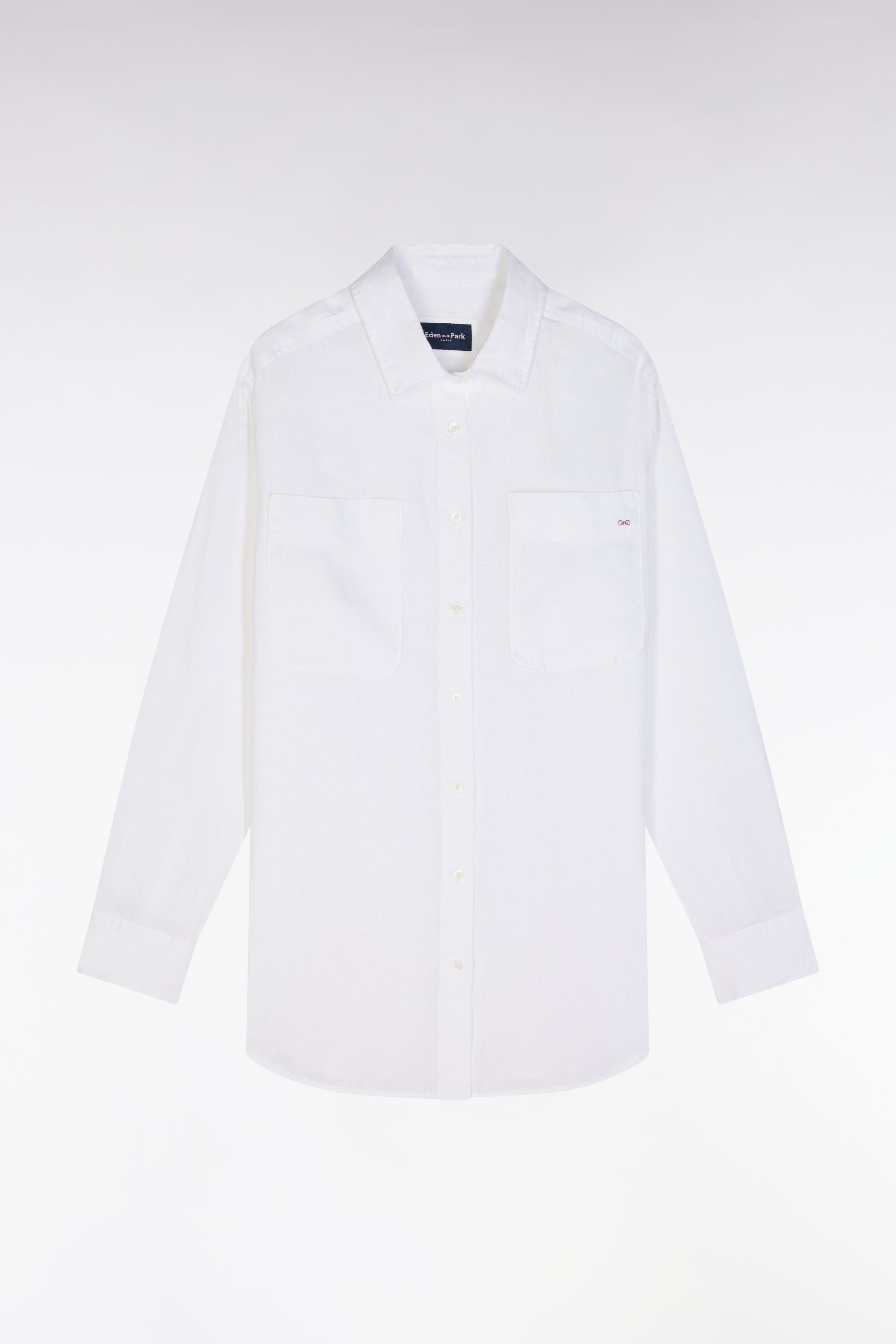 Chemise à poches plaquées en lin blanc coupe oversized