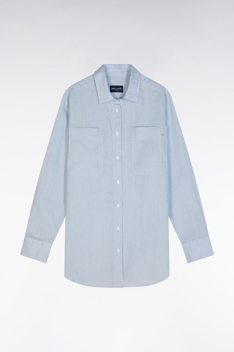 Oversized grey linen shirt with patch pockets - Image 2