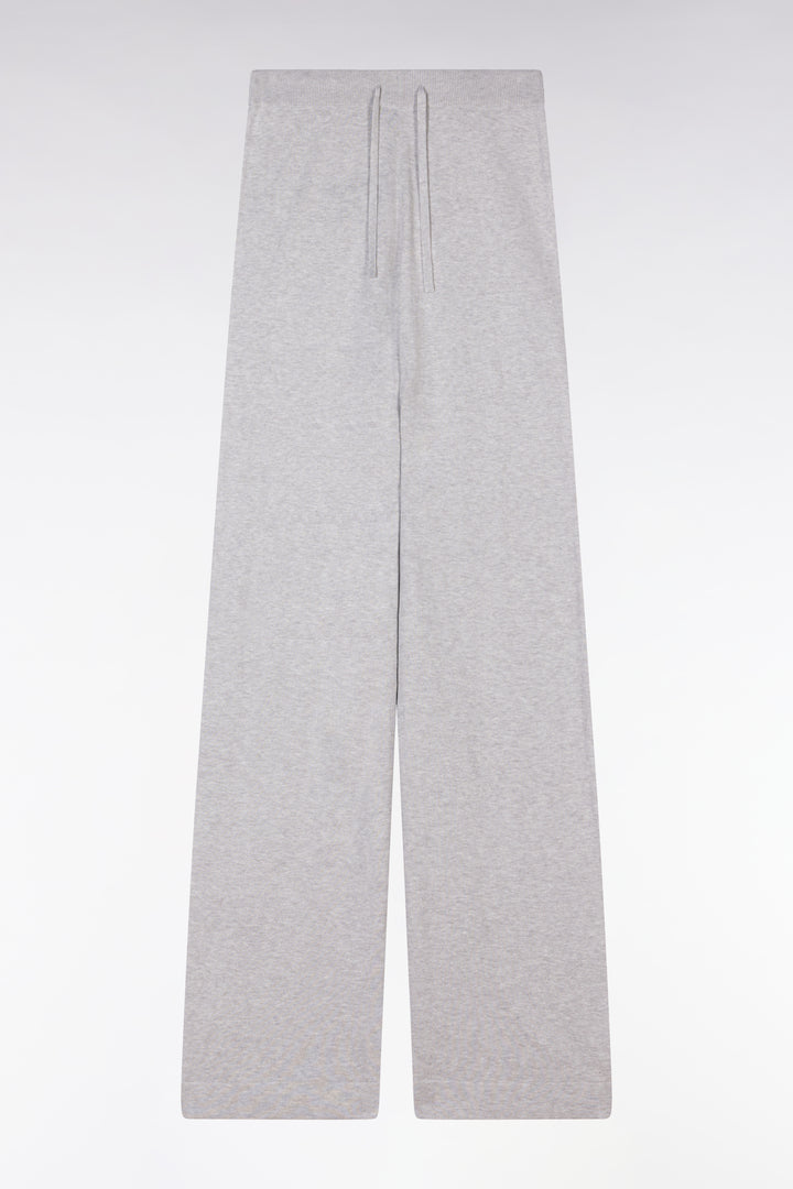 Pantalon à jambe large en coton biologique et cachemire gris coupe décontractée