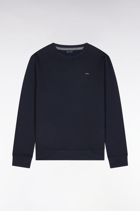 Straight-fit navy cotton fleece crewneck sweatshirt - Image 1