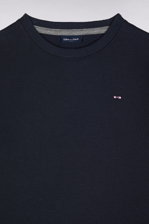 Straight-fit navy cotton fleece crewneck sweatshirt - Image 2