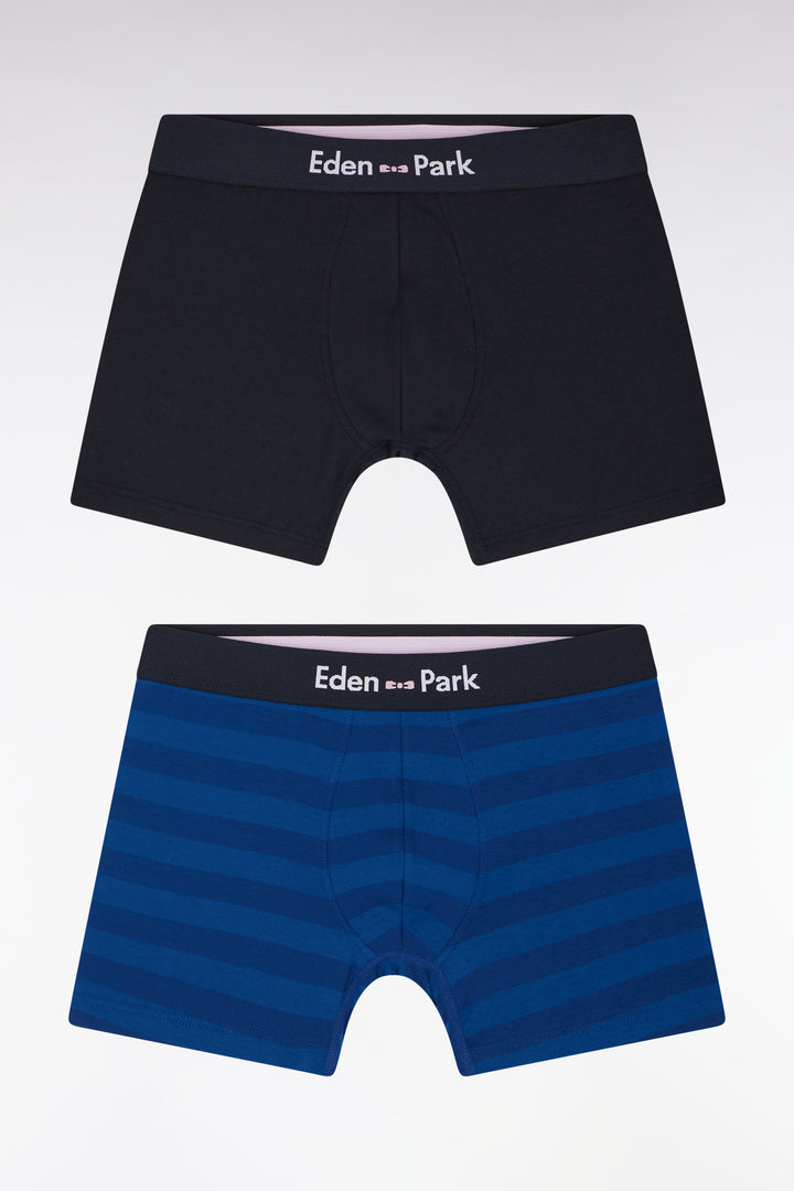 Lot de deux boxers en jersey de coton stretch marine et cerclé bleu