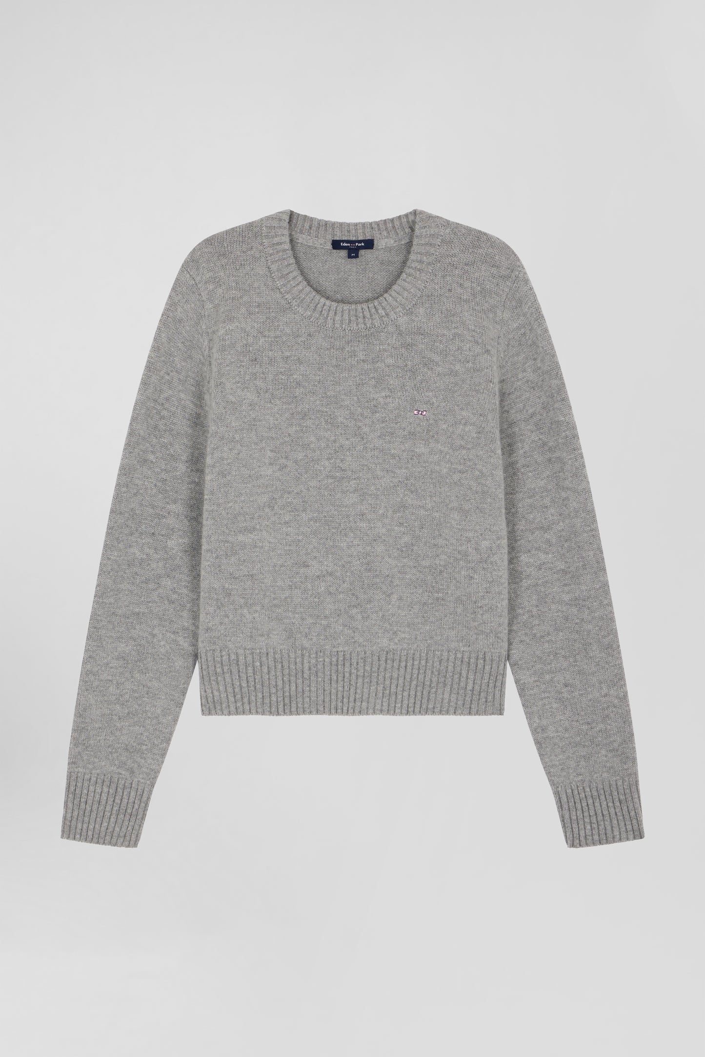 Regular grey round-neck wool and cashmere jumper