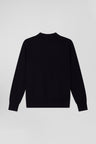 Regular navy women's wool jumper with rugby shirt collar