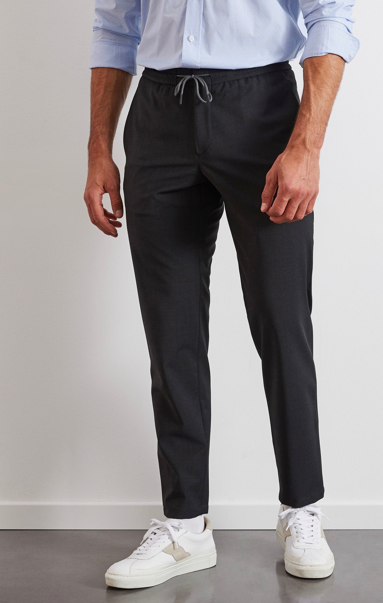 Grey trousers with elasticated waist