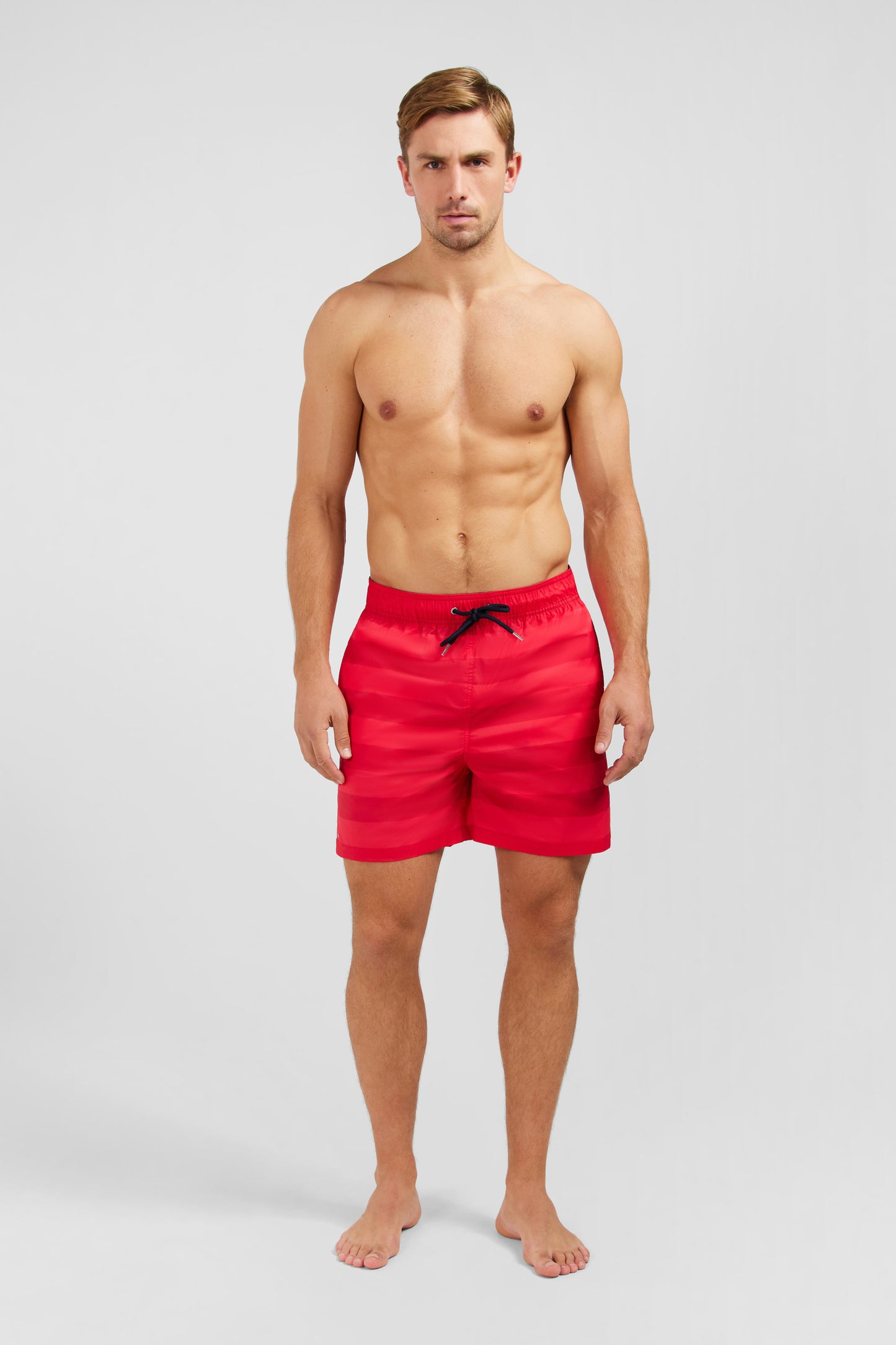 Red striped swim shorts