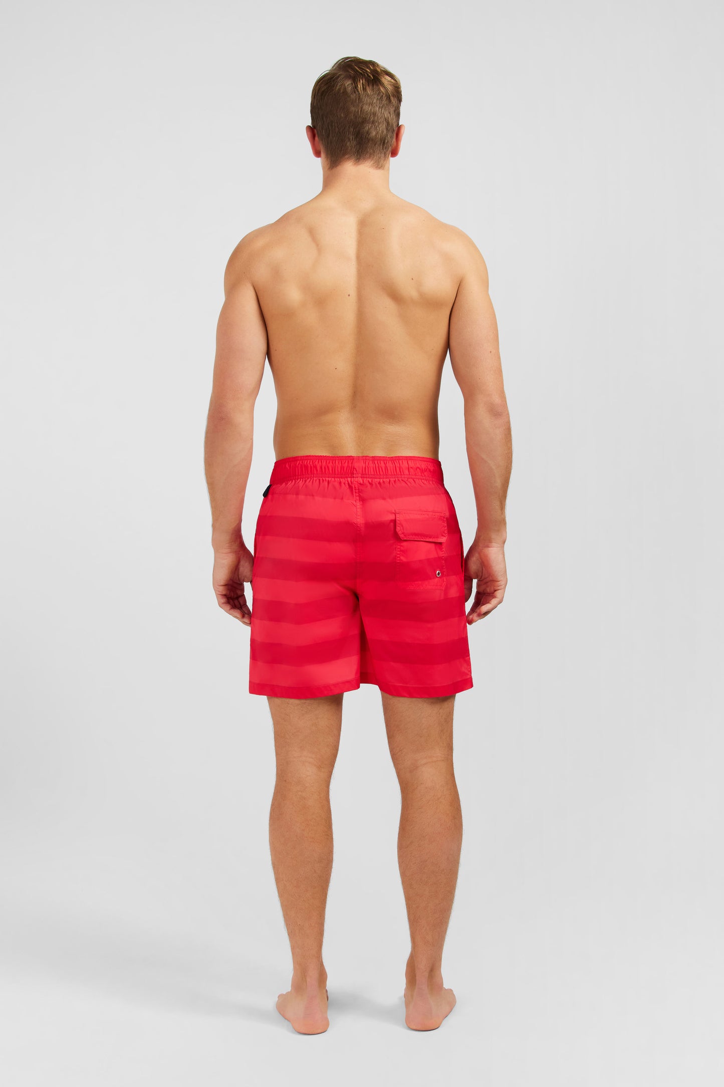Red striped swim shorts