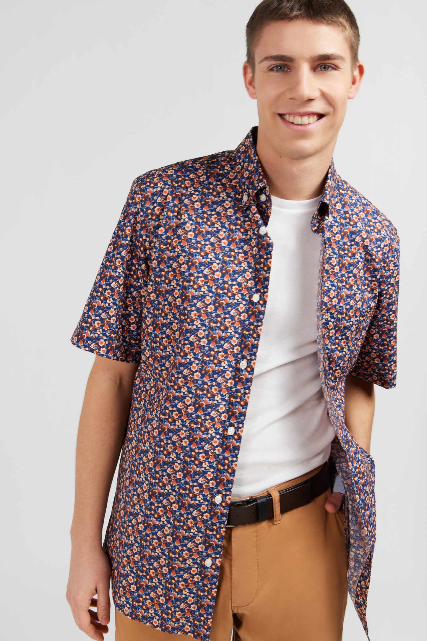 Navy blue shirt with exclusive floral print