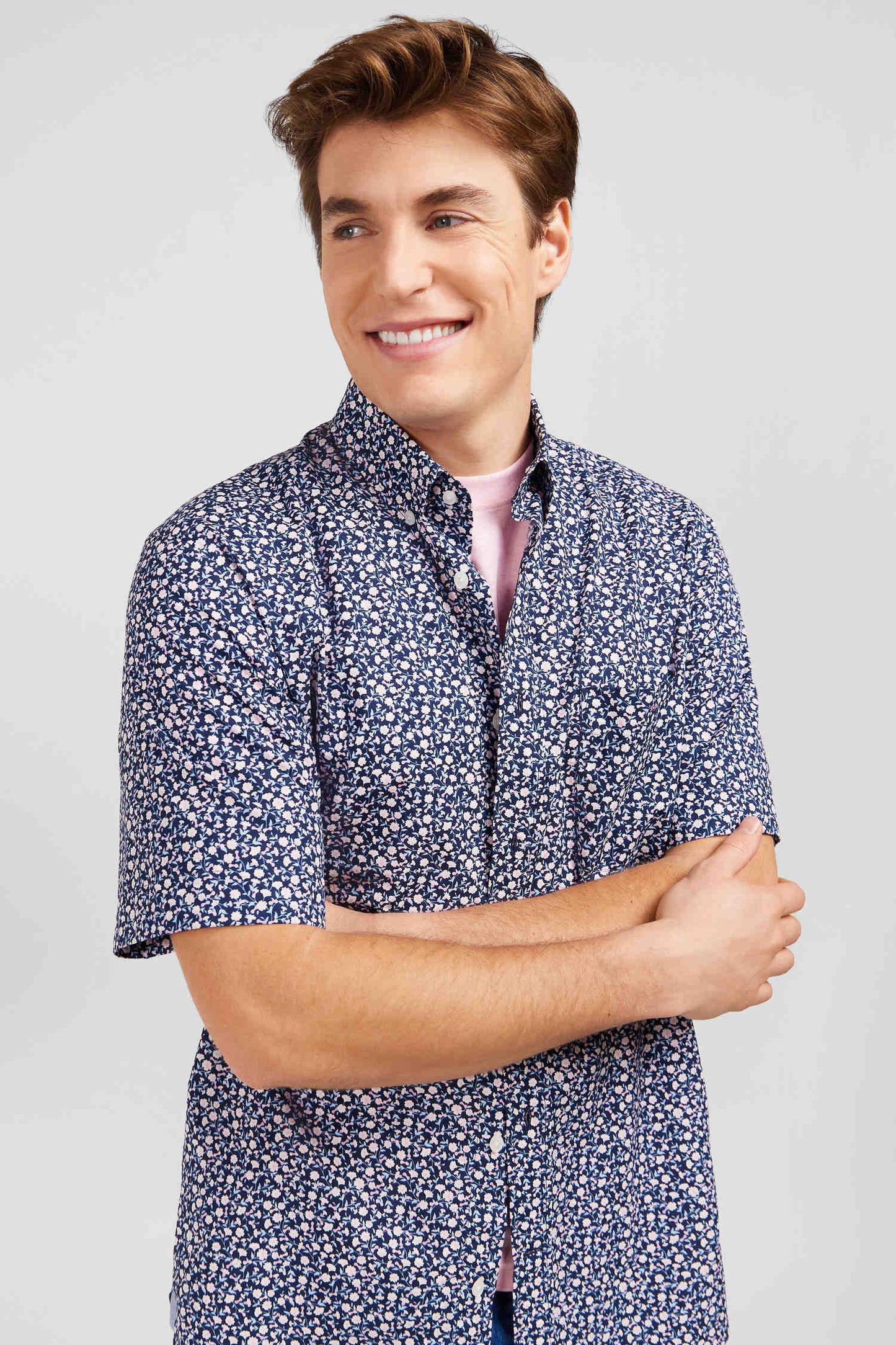 Navy blue shirt with exclusive floral print