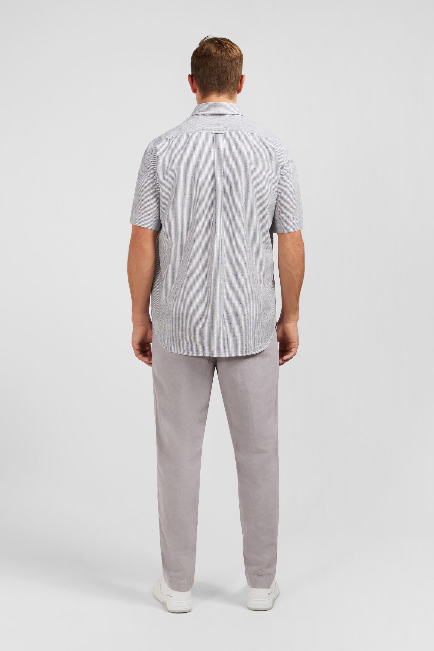 Dark blue striped shirt in cotton dobby