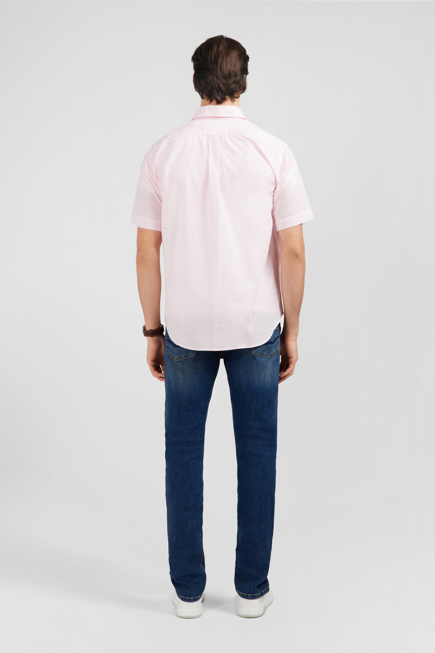 Pink striped shirt in cotton dobby