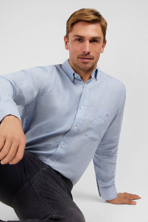 Plain light blue shirt in linen - Image 3