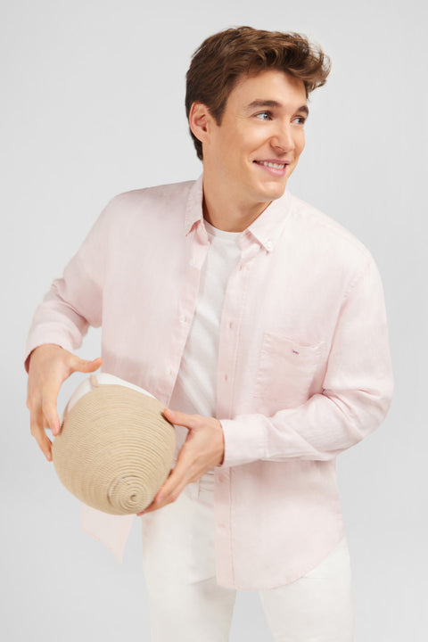 Plain pink linen shirt - Image 3