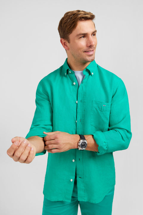 Plain green linen shirt - Image 3