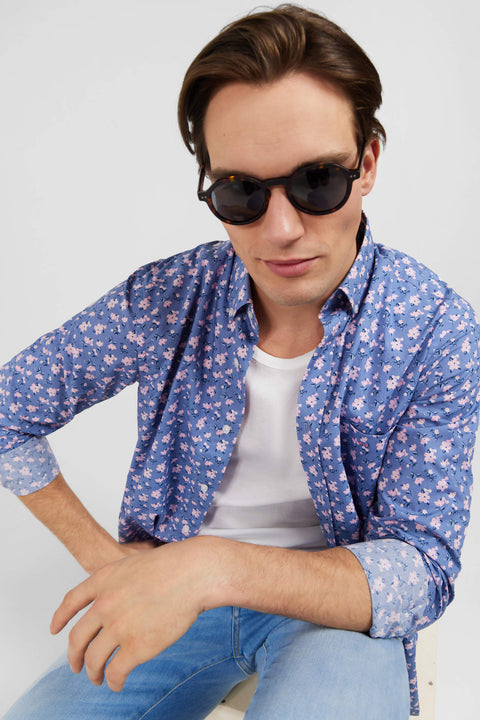 Blue shirt with exclusive floral print - Image 3