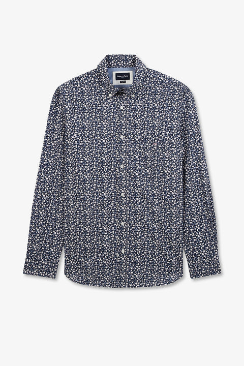 Navy blue shirt with a floral micro motif - Image 2