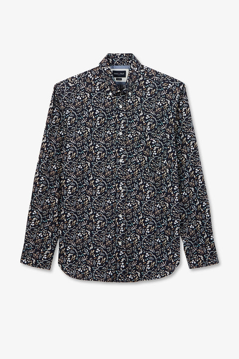 Dark blue poplin shirt with foliage print - Image 2
