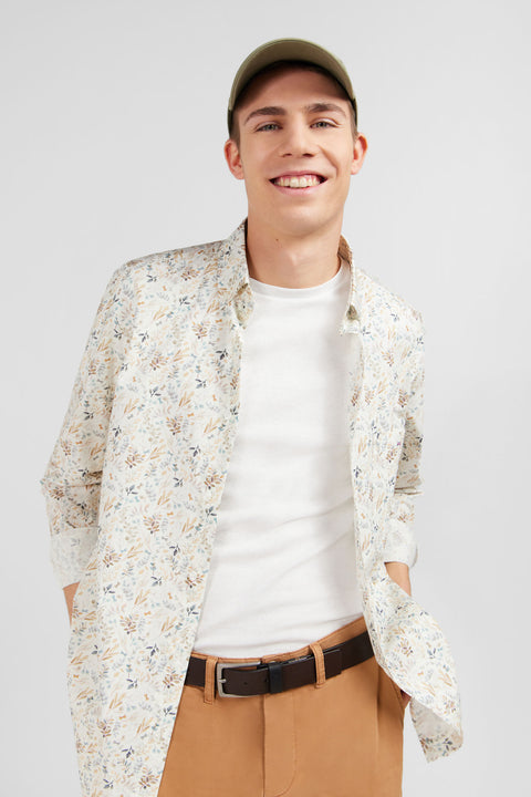 Ecru poplin shirt with foliage print - Image 3