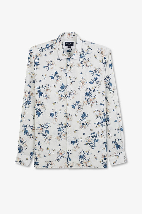White cotton shirt with flower print - Image 2