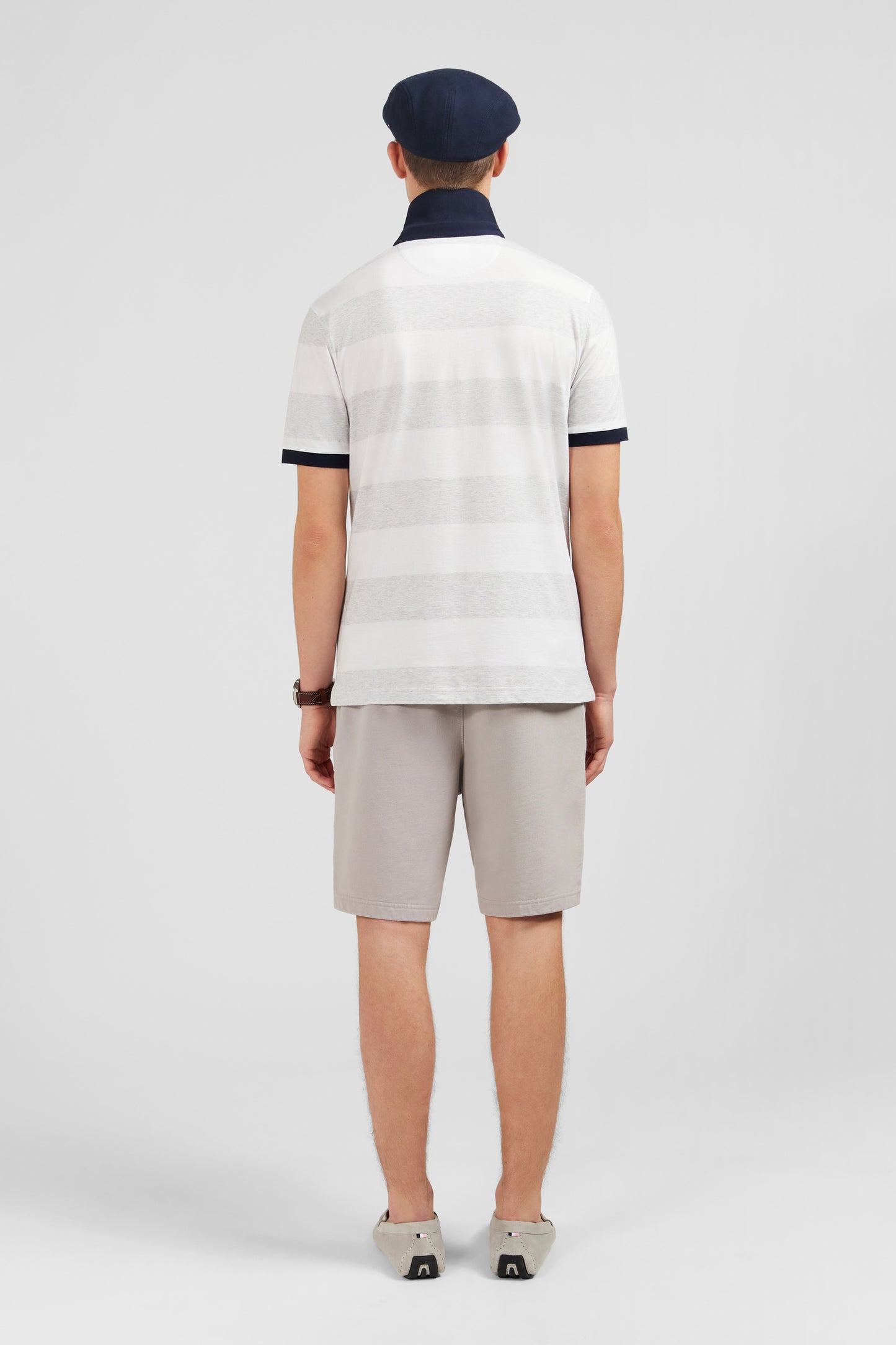 White striped short-sleeved polo shirt