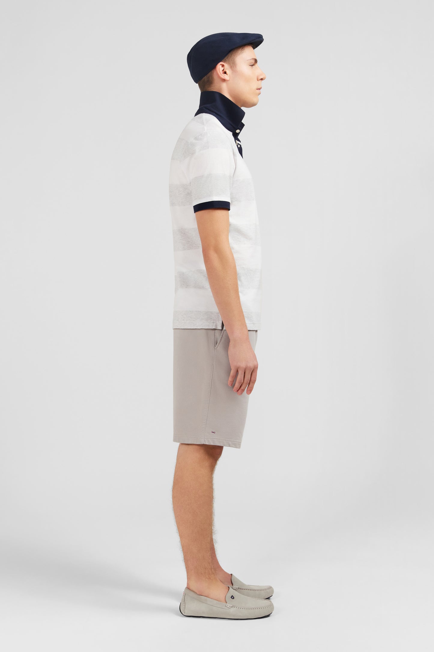 White striped short-sleeved polo shirt