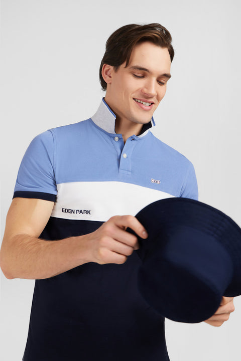 Short-sleeved blue colour-block polo shirt - Image 3