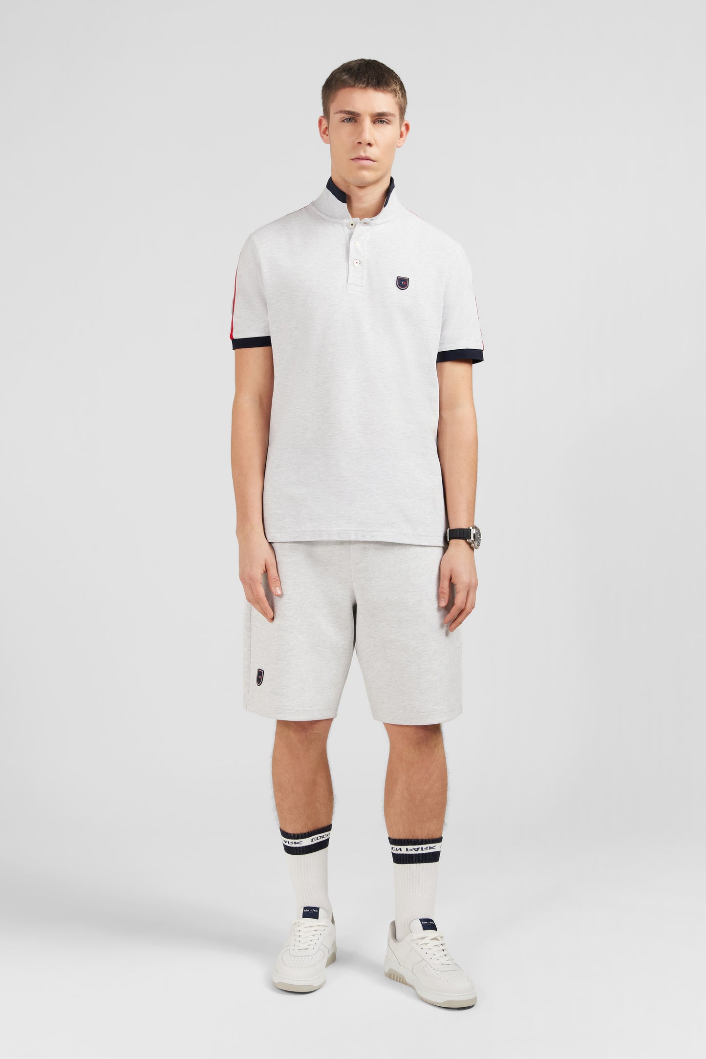 Grey marled short-sleeved polo shirt