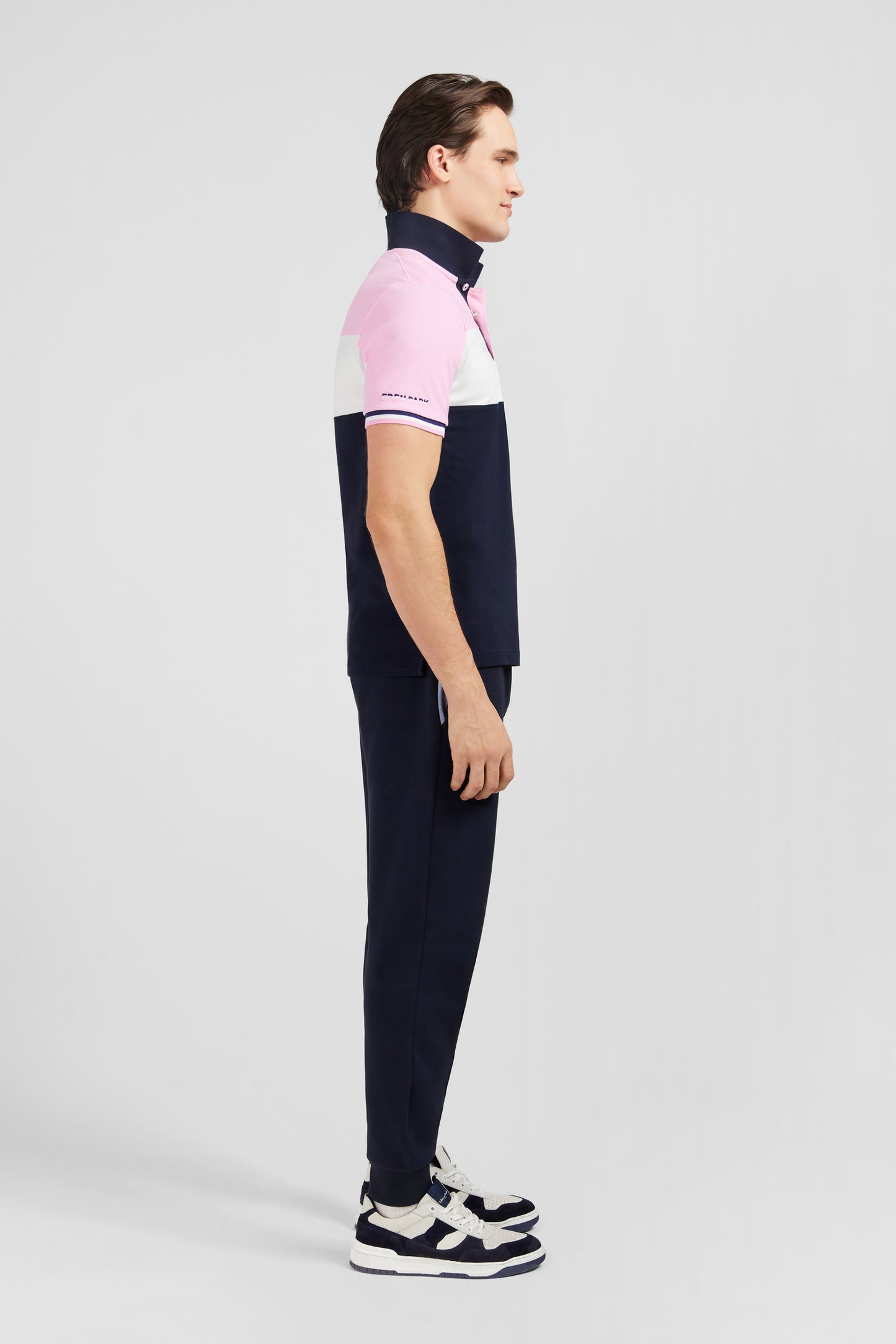 Pink colour-block polo shirt in cotton pique with XV de France embroidery