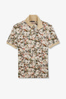 White short-sleeved polo shirt with floral print