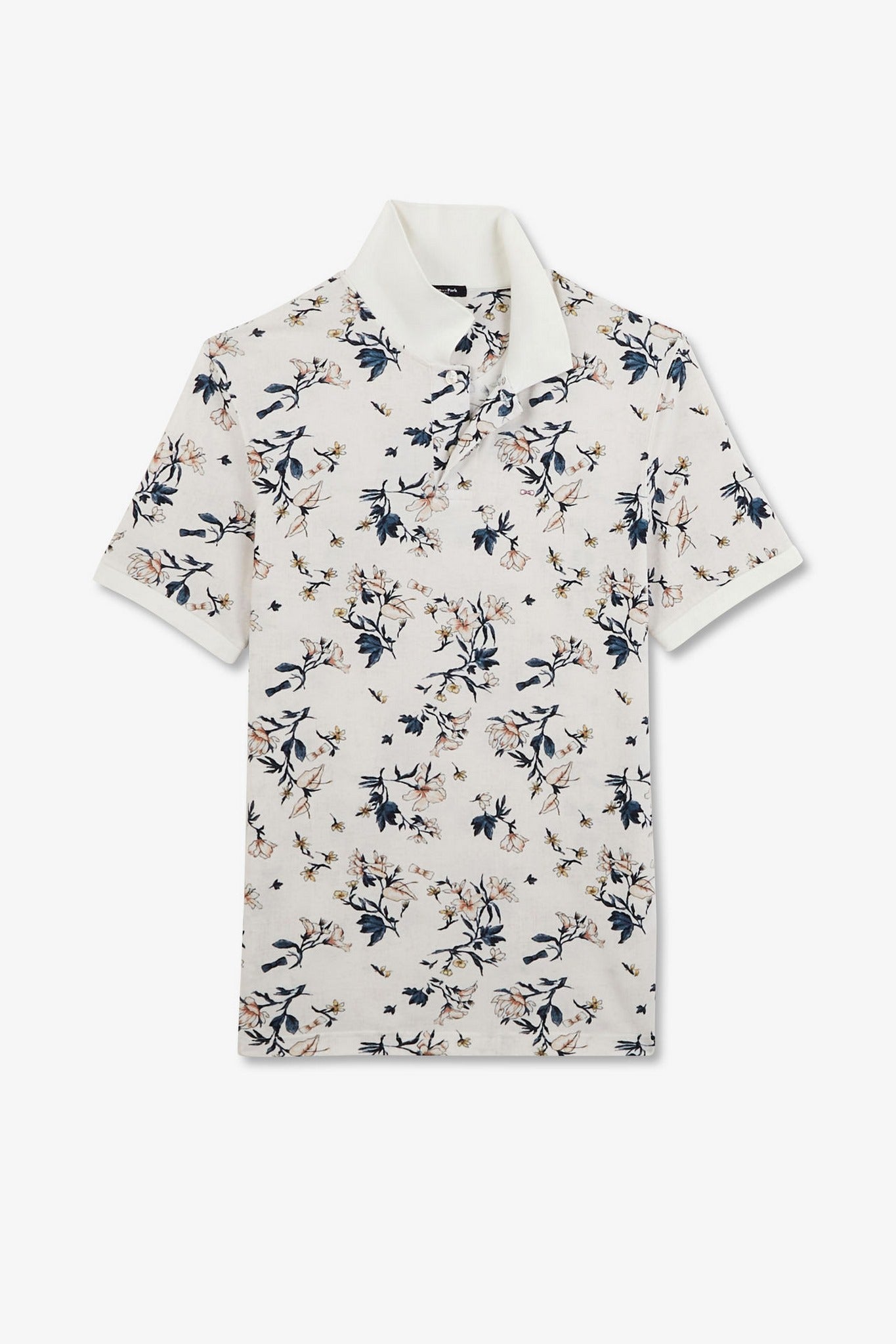 White polo shirt with an exclusive floral print