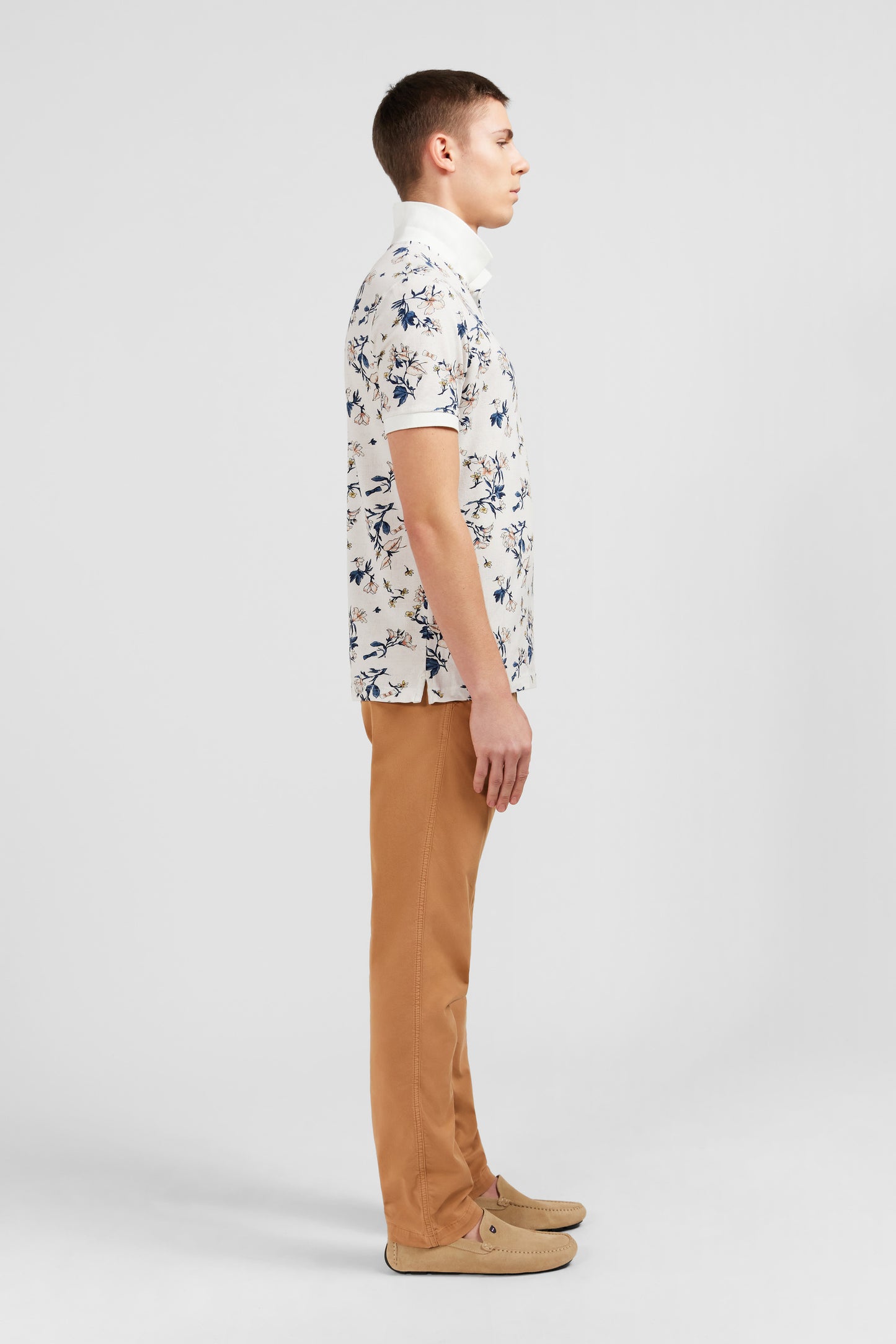 White polo shirt with an exclusive floral print