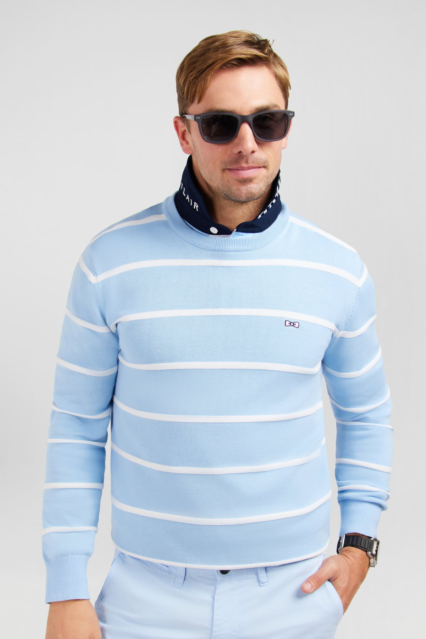 Light blue striped jumper in combination knit