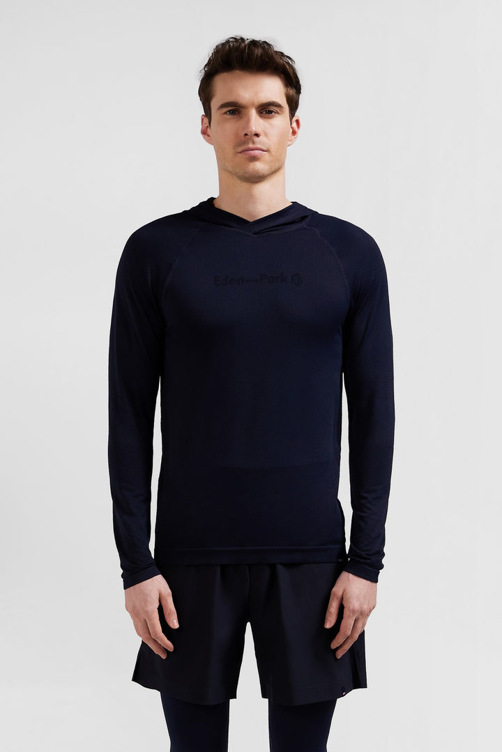 Sweatshirt à capuche à manches cerclées bleu marine