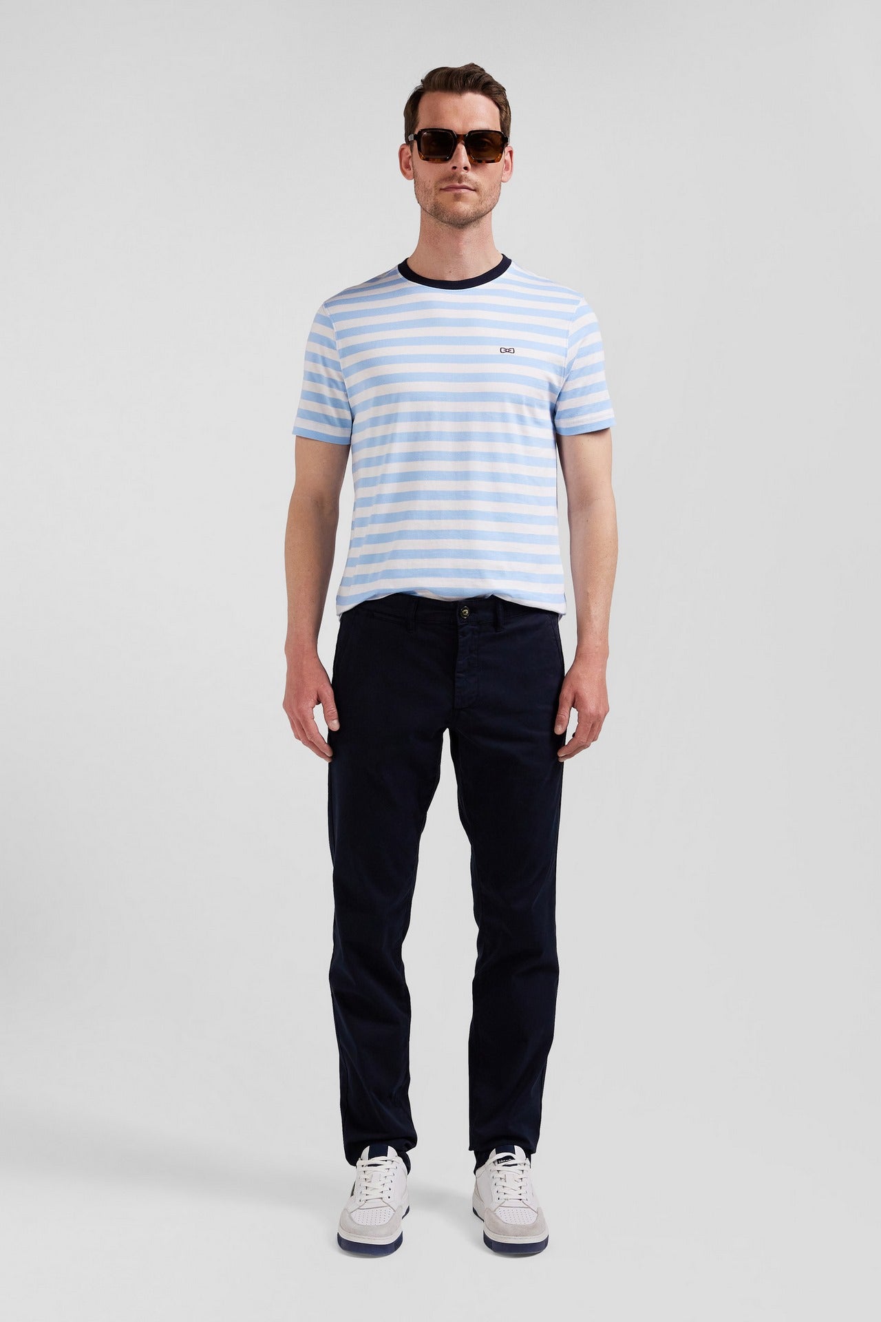 Blue striped short-sleeved T-shirt in Pima cotton