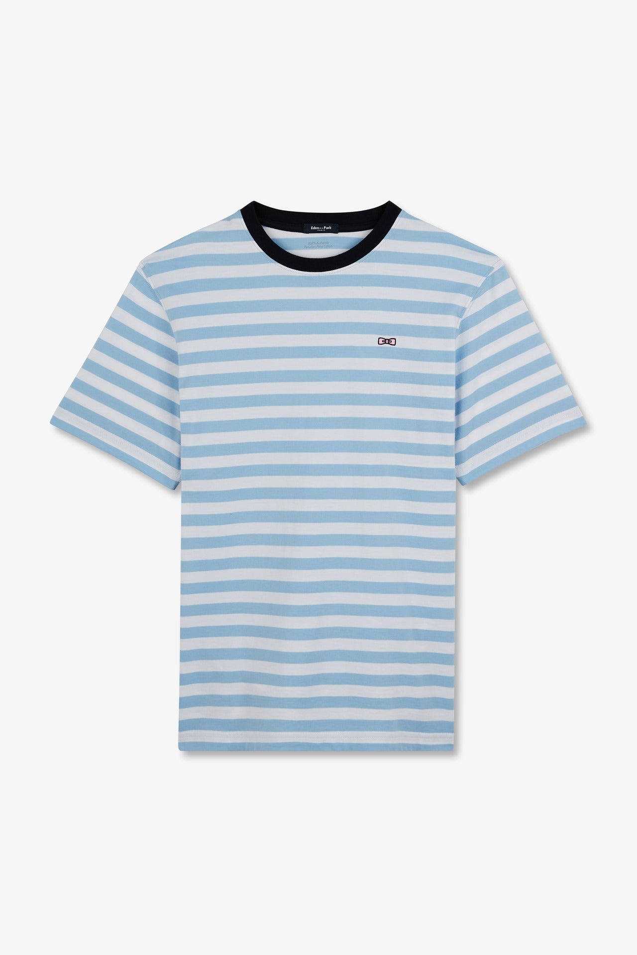 Blue striped short-sleeved T-shirt in Pima cotton