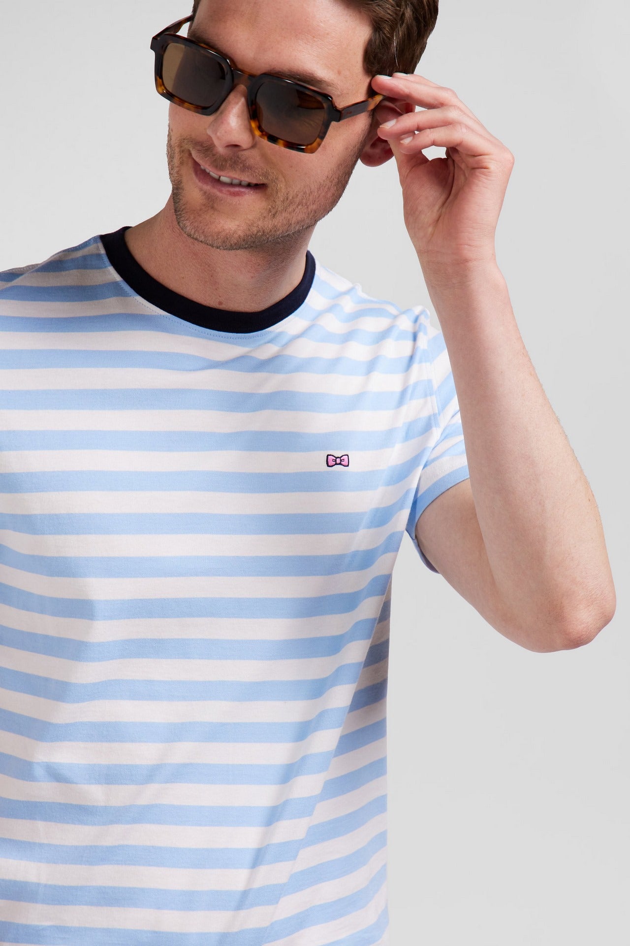 Blue striped short-sleeved T-shirt in Pima cotton