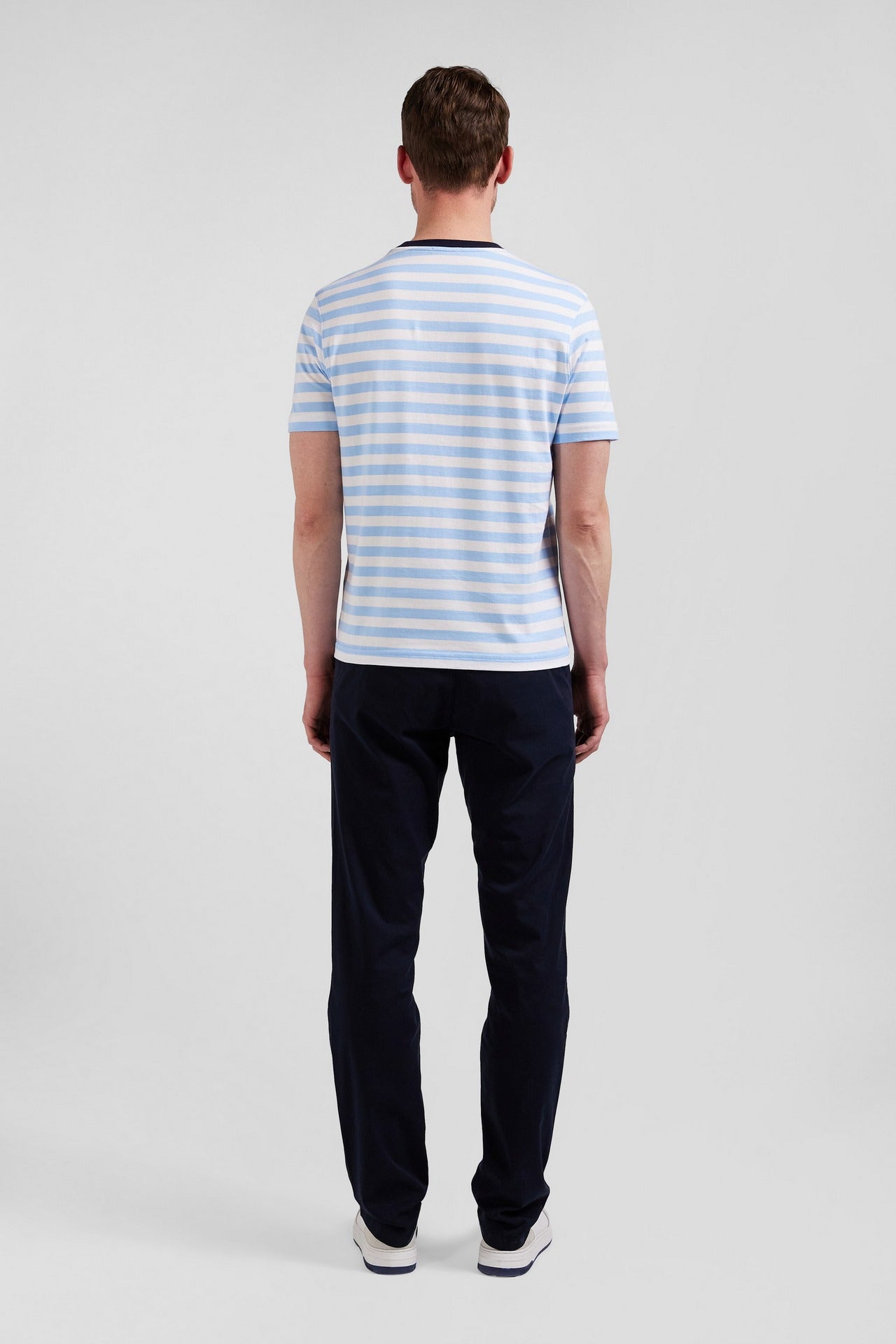 Blue striped short-sleeved T-shirt in Pima cotton