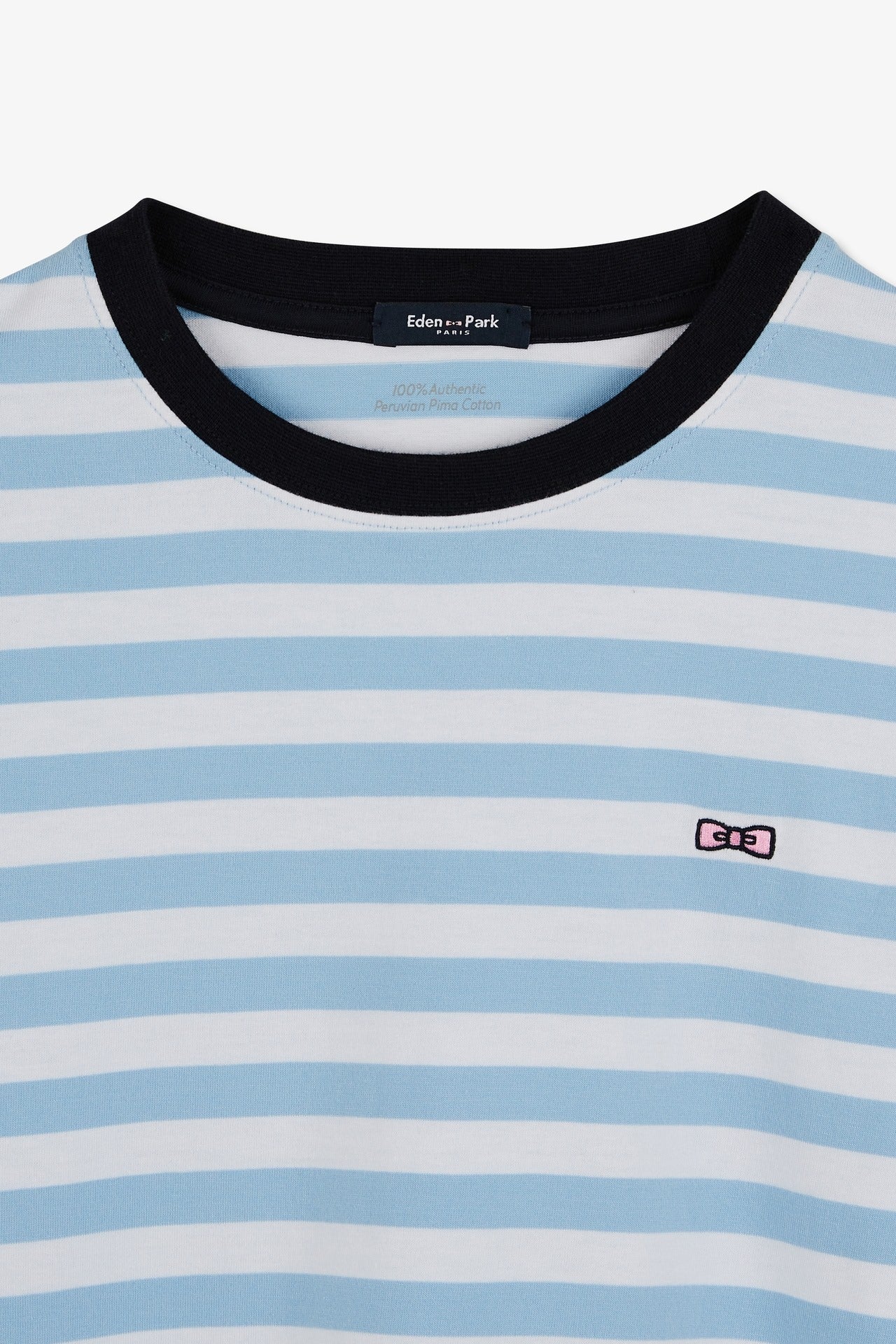 Blue striped short-sleeved T-shirt in Pima cotton