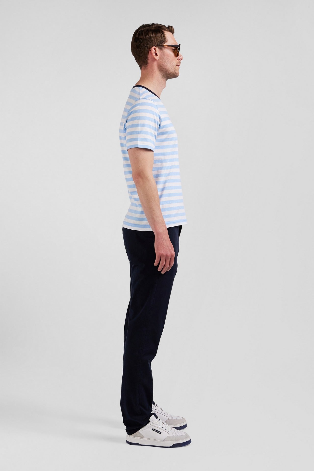 Blue striped short-sleeved T-shirt in Pima cotton