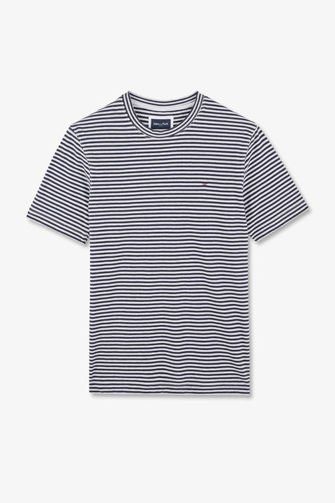 Navy blue short-sleeved striped T-shirt - Image 2