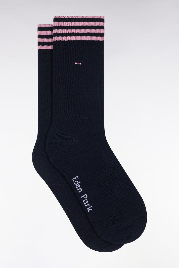 Chaussettes en coton stretch mélangé marine à bordures cerclées