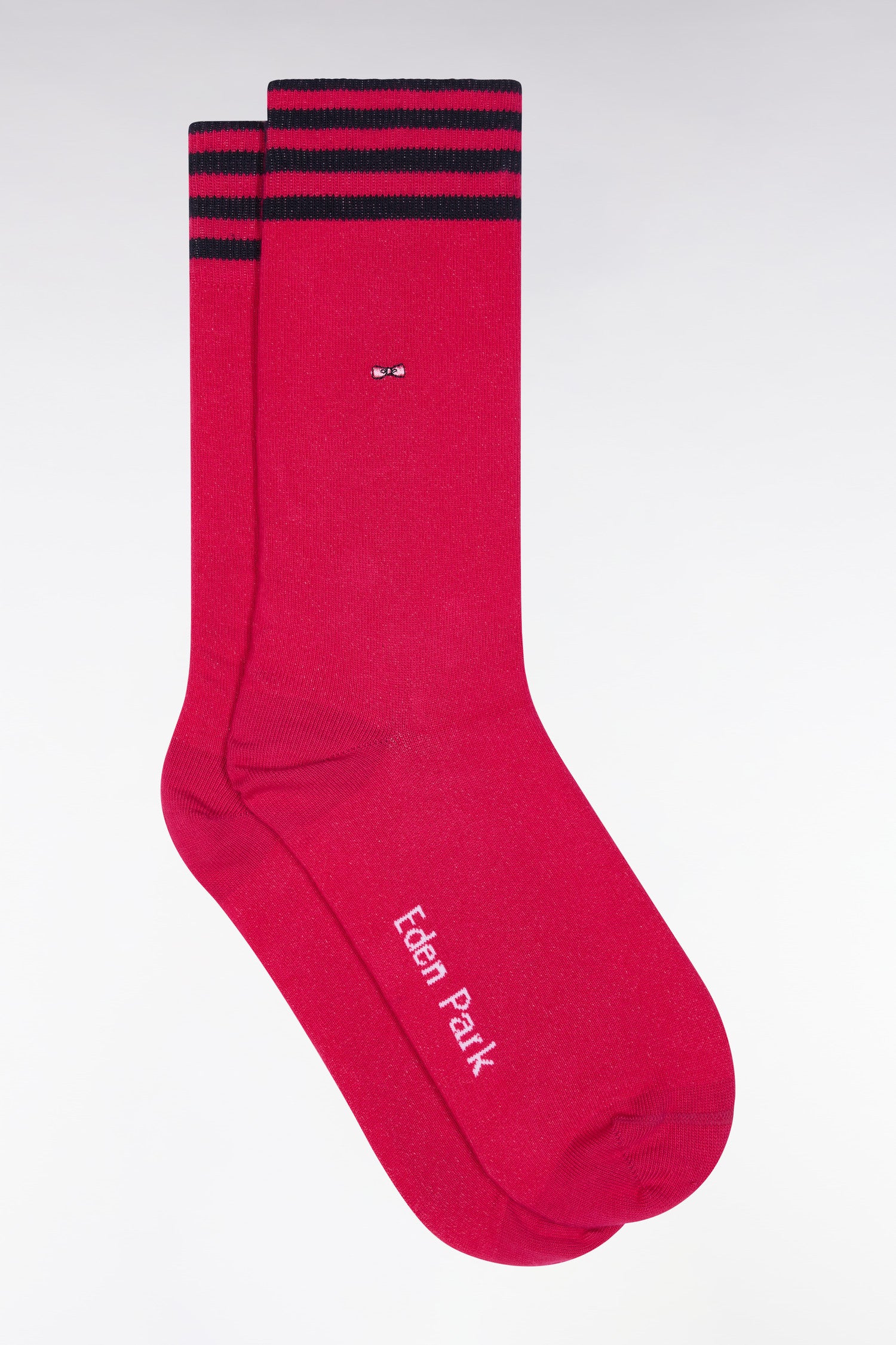 Chaussettes en coton stretch mélangé rose fuchsia à bordures cerclées