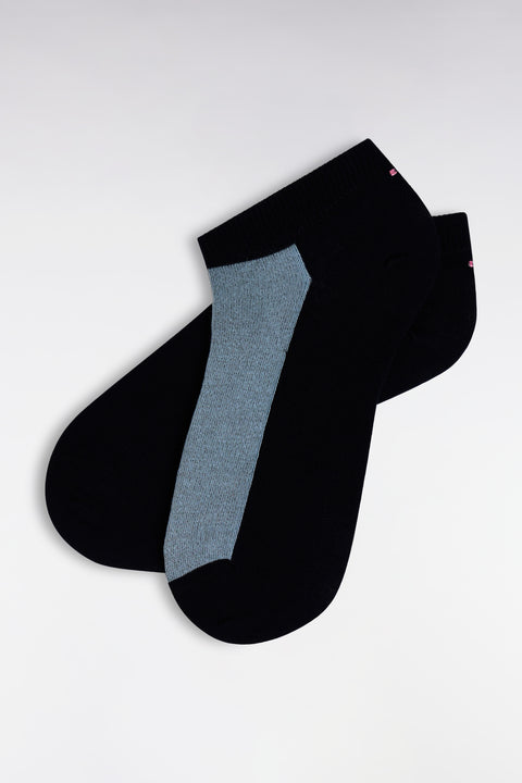 Pink and navy two-tone low socks in stretch cotton blend - Image 2