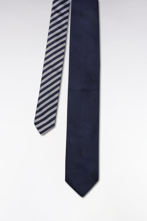 Navy and white rimmed silk tie - Image 1