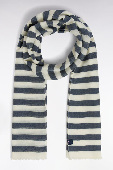 Cotton blend scarf with navy pinstripes - Image 1