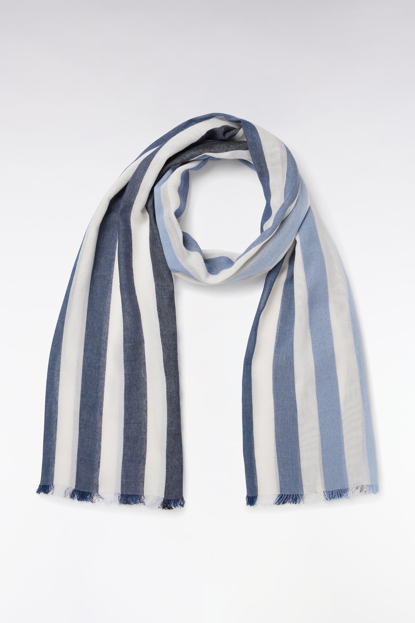 Blue cotton blend striped scarf