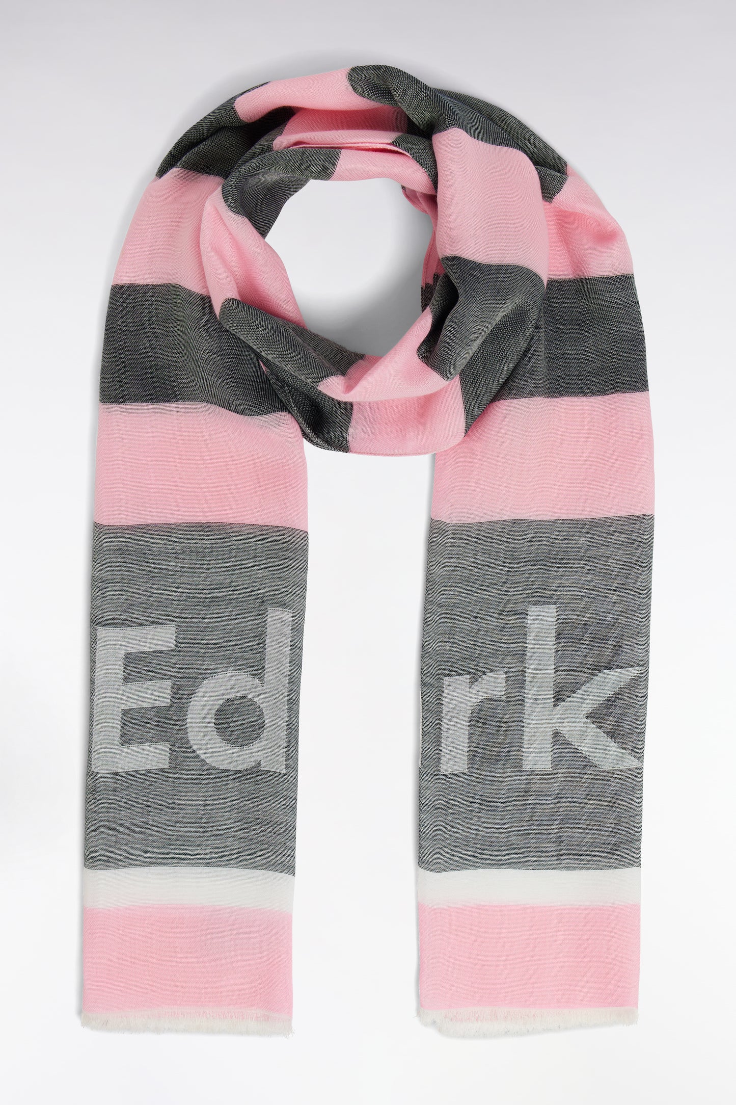 Grey and pink cotton-blend rimmed scarf