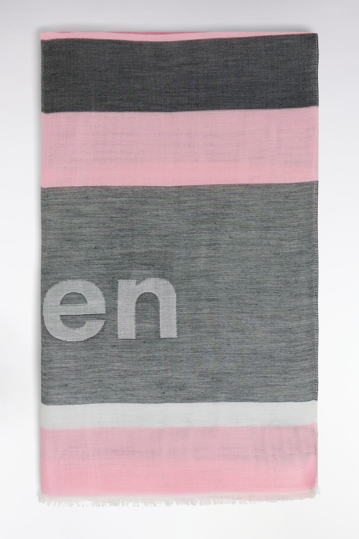 Grey and pink cotton-blend rimmed scarf