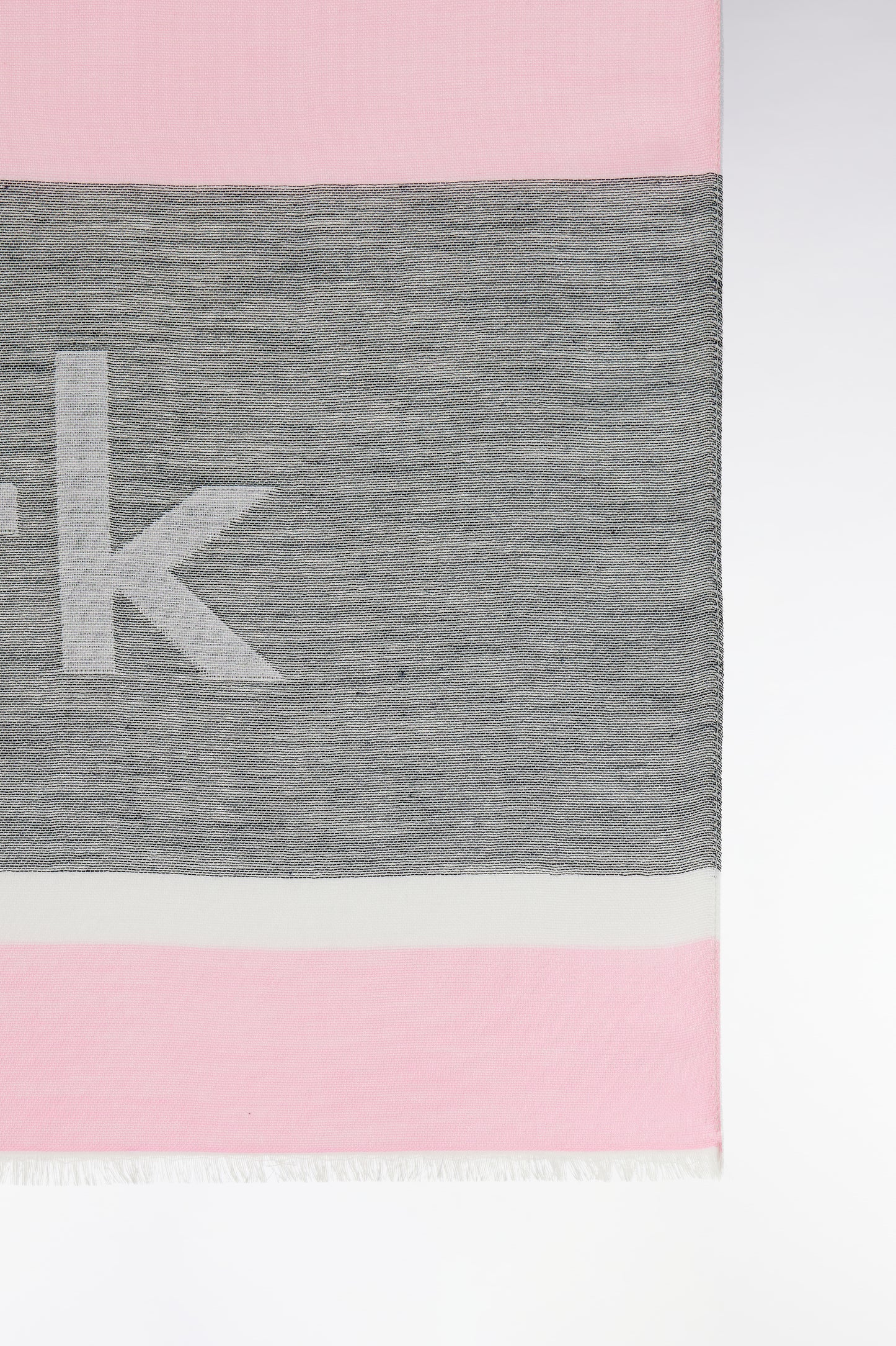 Grey and pink cotton-blend rimmed scarf